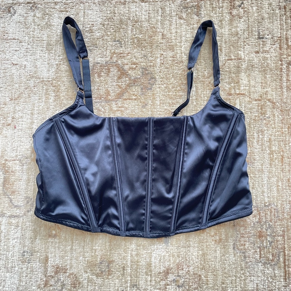 Auden Black Satin Bralette Bustier with adjustable back clasp and straps